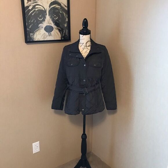 Gap Belted Puffer Coat Women's Size Small Petite Flinted Gray - Picture 8 of 16